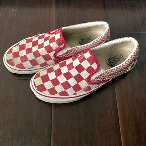 Red checkered vans slip on